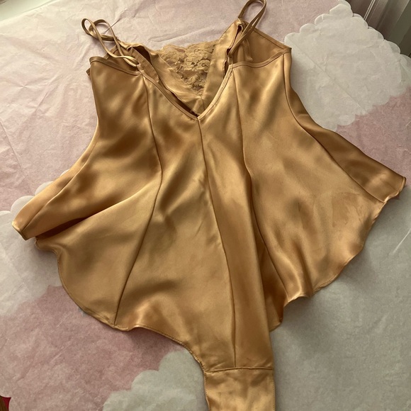 VTG 90s La Senza champagne lingerie Small shortie onesie satin 100% polyester - Picture 9 of 16